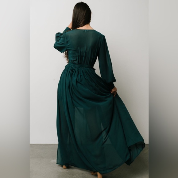 NWT Baltic Born Celine Maxi Dress Emerald Green Chiffon High Slit Long Sleeve 1X - Picture 3 of 12